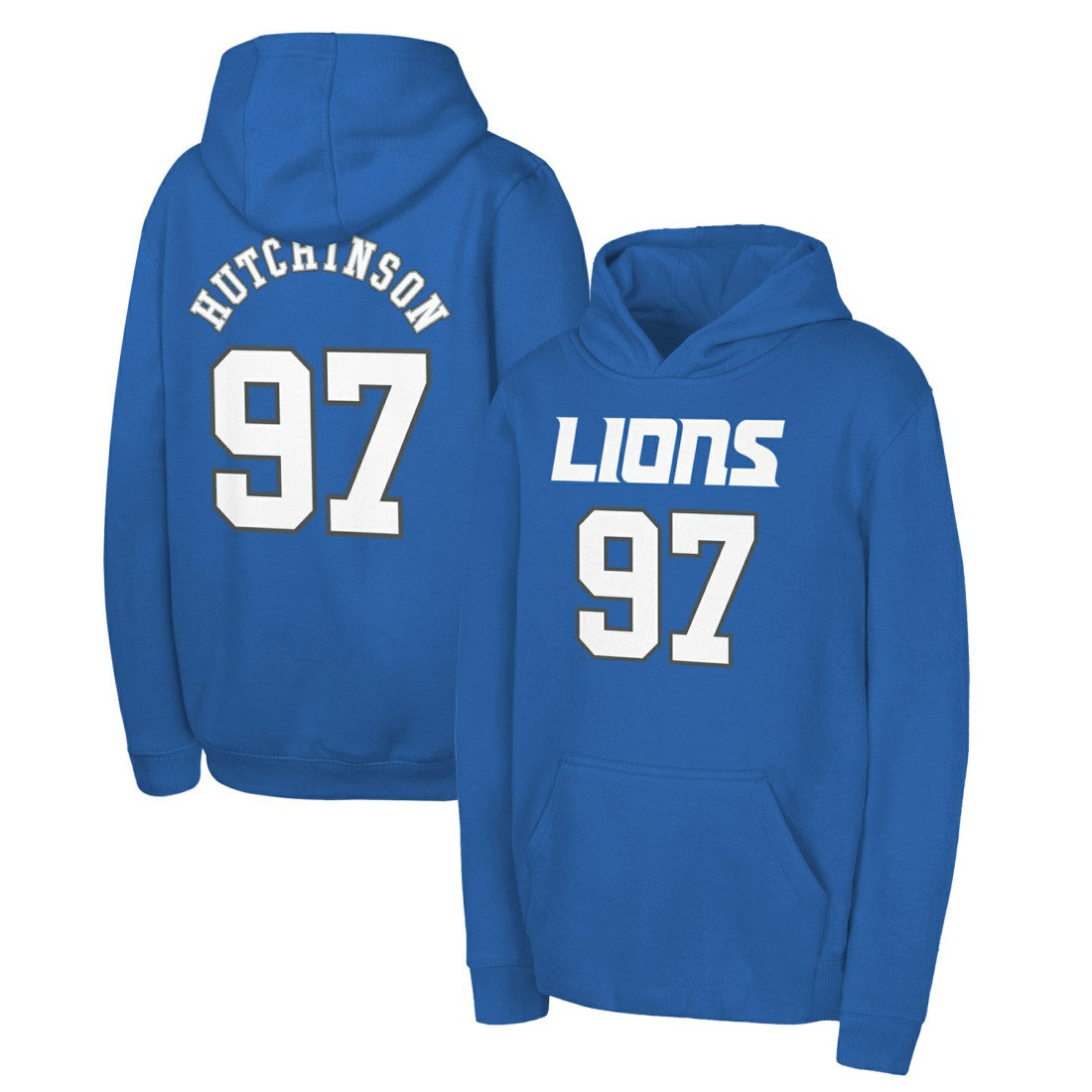 Detroit Lions  Aidan Hutchinson  Youth Mainliner Player Name & Number Pullover Hoodie