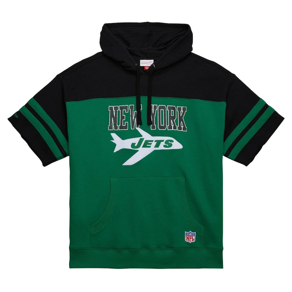 New York Jets Mitchell & Ness Off Field Vintage Logo Short Sleeve Pullover Hoodie