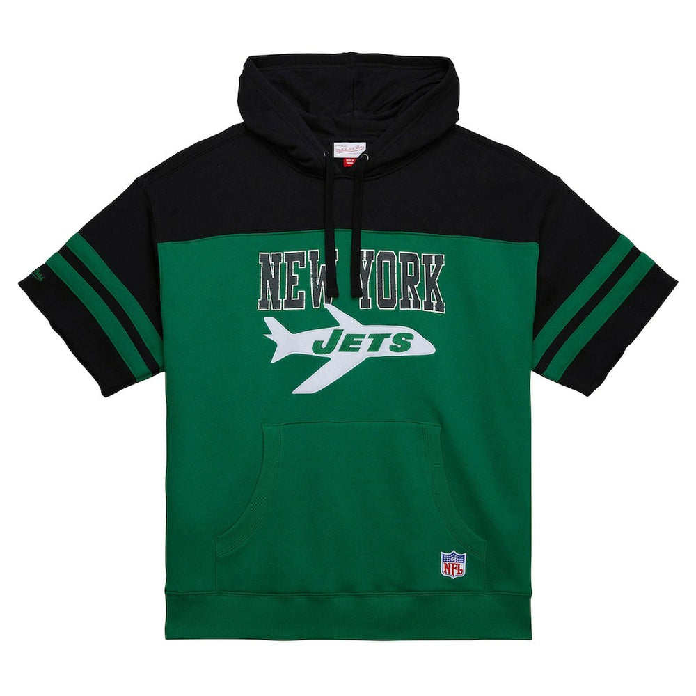 New York Jets Mitchell & Ness Off Field Vintage Logo Short Sleeve Pullover Hoodie