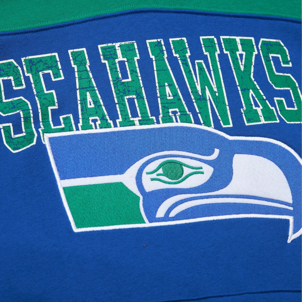 Seattle Seahawks Mitchell & Ness Off Field Vintage Logo Short Sleeve Pullover Hoodie