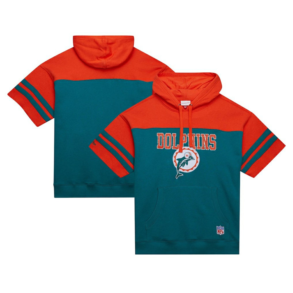 Miami Dolphins Mitchell & Ness Off Field Vintage Logo Short Sleeve Pullover Hoodie