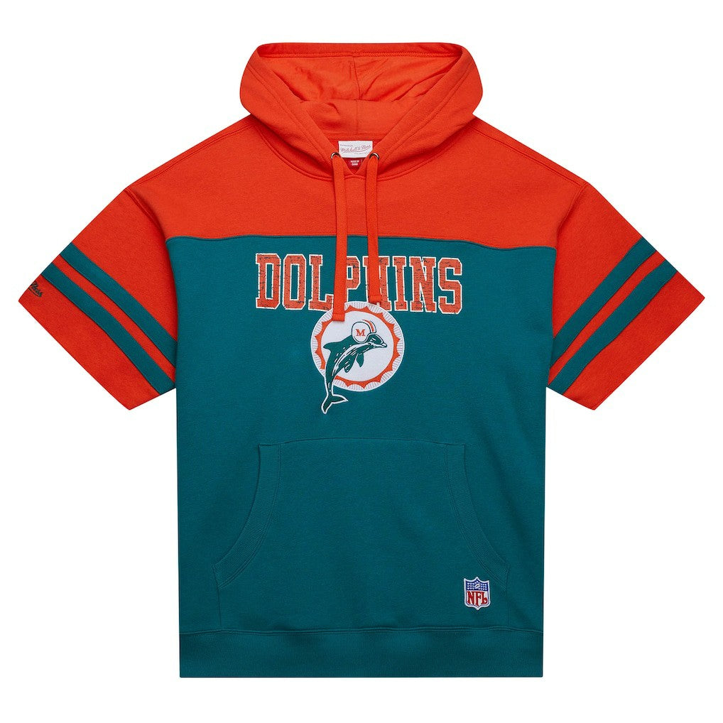 Miami Dolphins Mitchell & Ness Off Field Vintage Logo Short Sleeve Pullover Hoodie