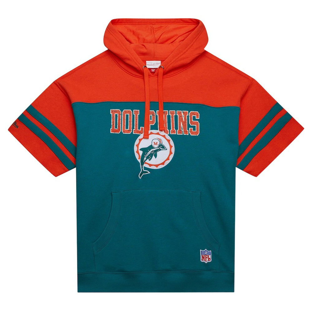 Miami Dolphins Mitchell & Ness Off Field Vintage Logo Short Sleeve Pullover Hoodie