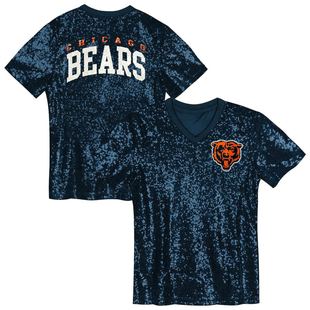 Chicago Bears  Girls Youth Wordmark Sequin V-Neck Top