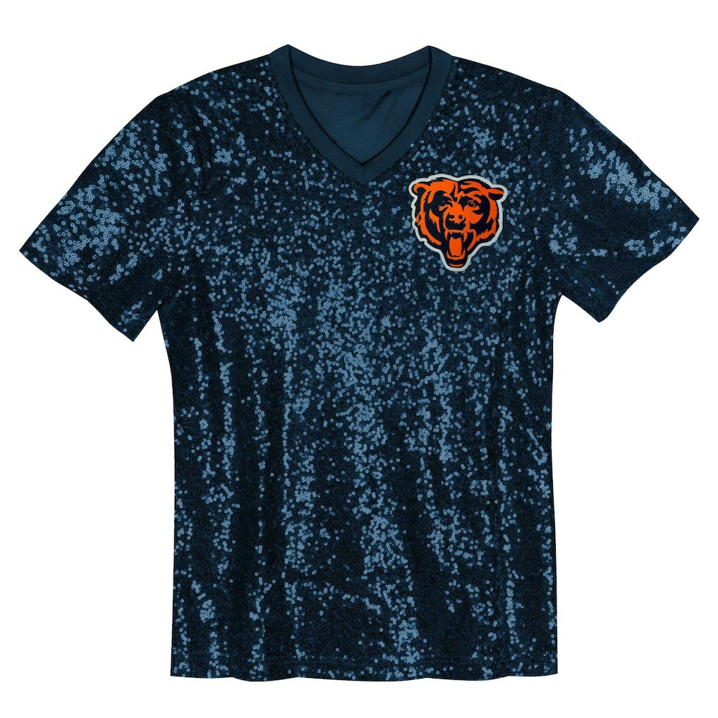 Chicago Bears  Girls Youth Wordmark Sequin V-Neck Top