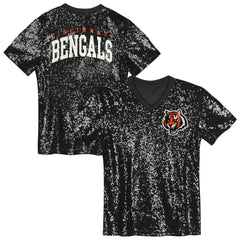 Cincinnati Bengals  Girls Youth Wordmark Sequin V-Neck Top