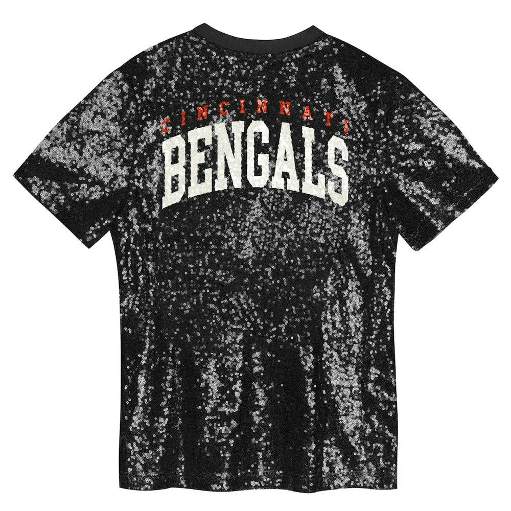 Cincinnati Bengals  Girls Youth Wordmark Sequin V-Neck Top