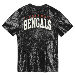 Cincinnati Bengals  Girls Youth Wordmark Sequin V-Neck Top
