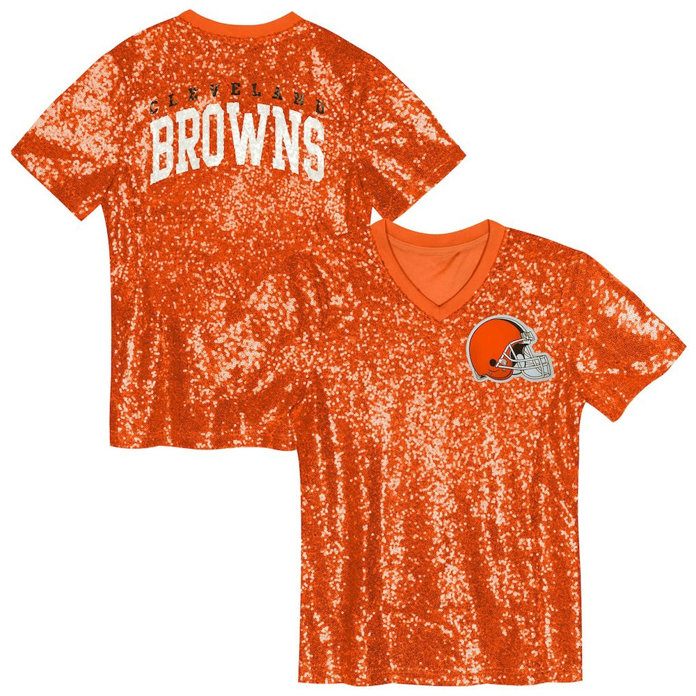 Cleveland Browns  Girls Youth Wordmark Sequin V-Neck Top