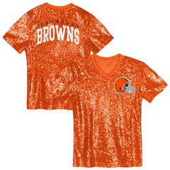 Cleveland Browns  Girls Youth Wordmark Sequin V-Neck Top