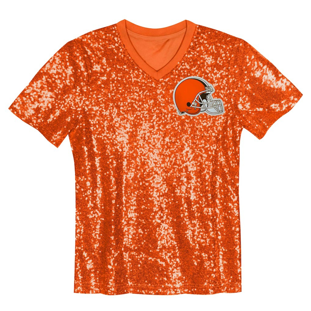 Cleveland Browns  Girls Youth Wordmark Sequin V-Neck Top