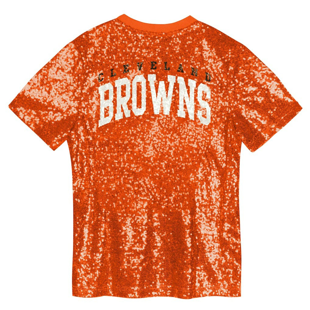 Cleveland Browns  Girls Youth Wordmark Sequin V-Neck Top