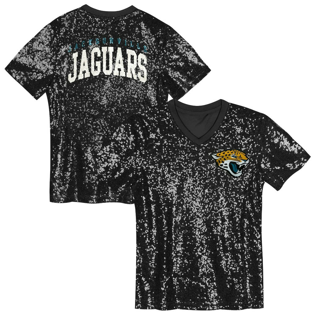 Jacksonville Jaguars  Girls Youth Wordmark Sequin V-Neck Top