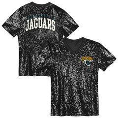 Jacksonville Jaguars  Girls Youth Wordmark Sequin V-Neck Top