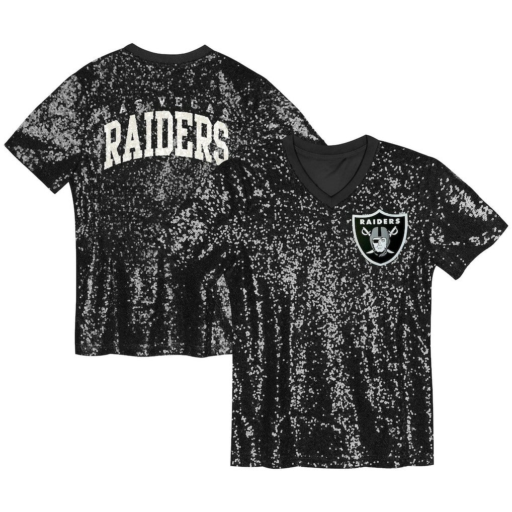 Las Vegas Raiders  Girls Youth Wordmark Sequin V-Neck Top