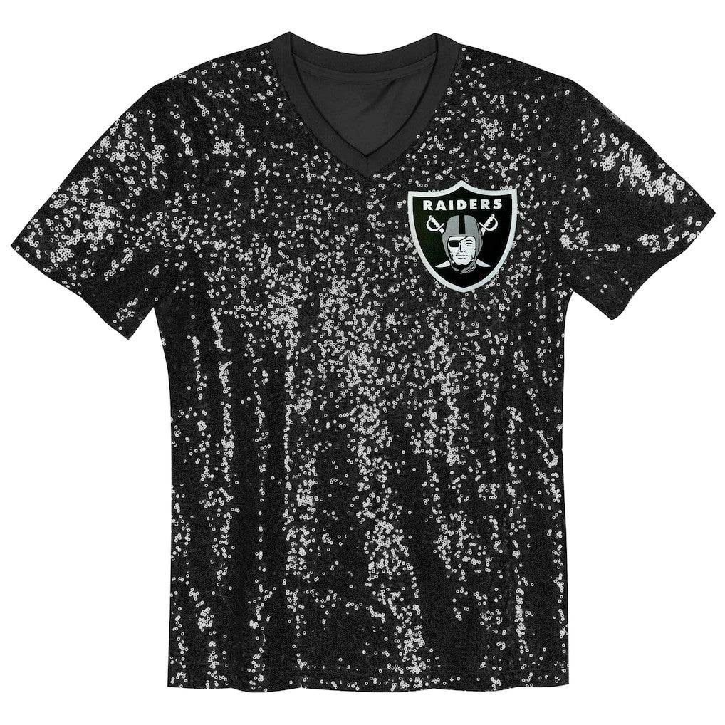 Las Vegas Raiders  Girls Youth Wordmark Sequin V-Neck Top