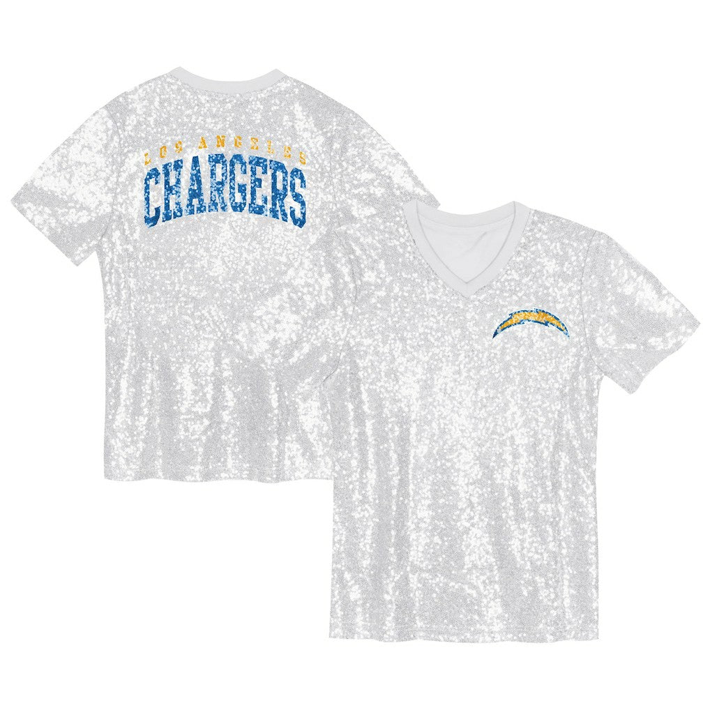 Los Angeles Chargers  Girls Youth Wordmark Sequin V-Neck Top