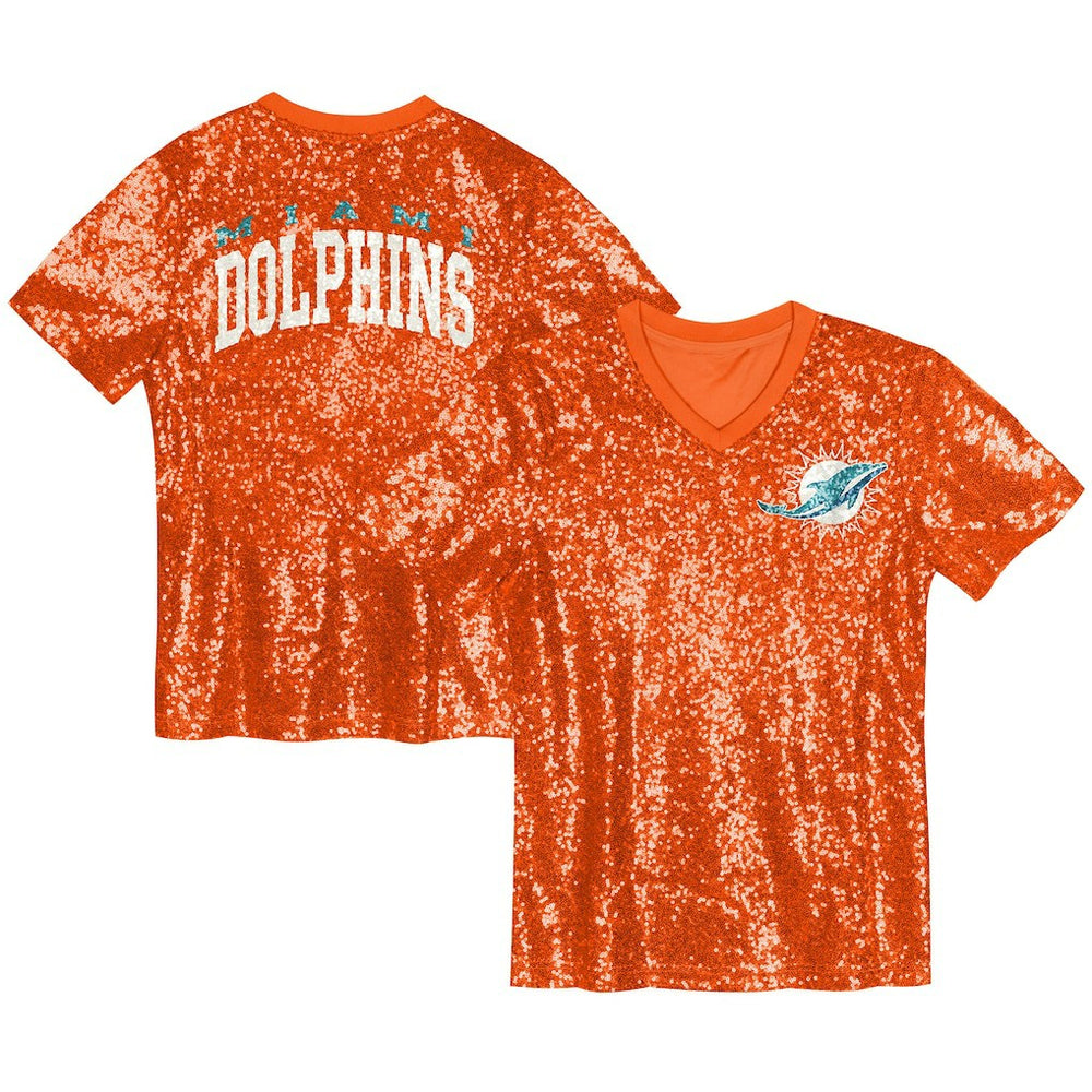 Miami Dolphins  Girls Youth Wordmark Sequin V-Neck Top