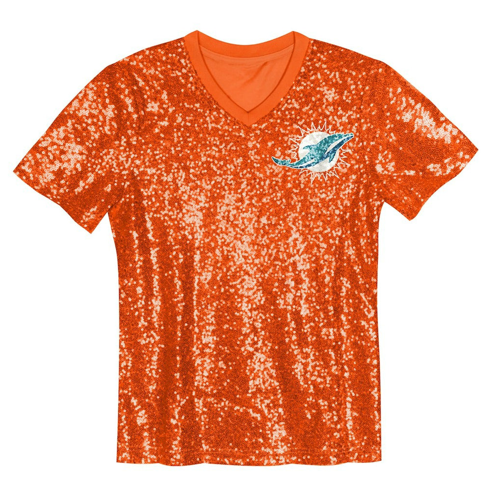 Miami Dolphins  Girls Youth Wordmark Sequin V-Neck Top