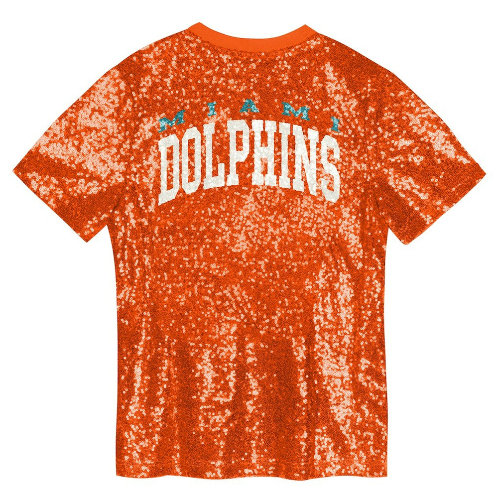 Miami Dolphins  Girls Youth Wordmark Sequin V-Neck Top
