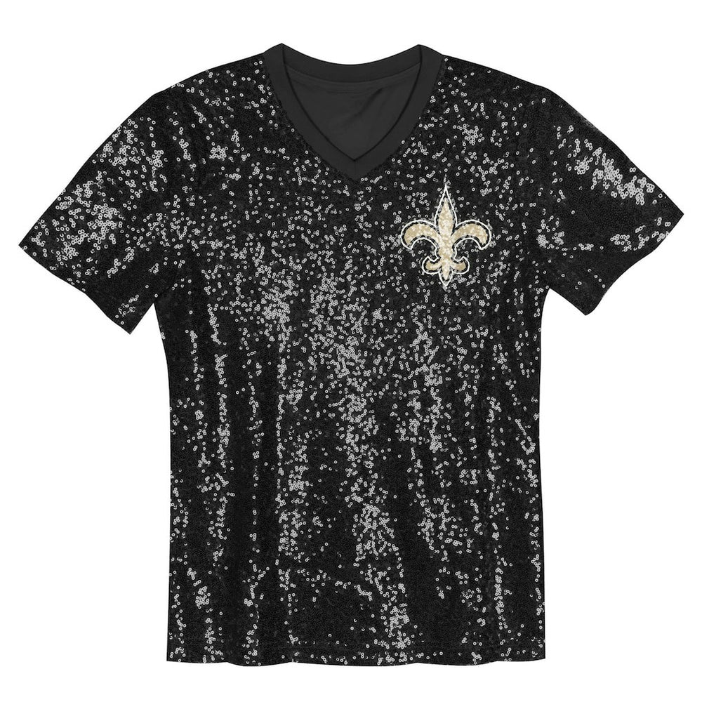 New Orleans Saints  Girls Youth Wordmark Sequin V-Neck Top
