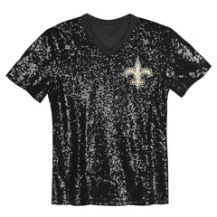 New Orleans Saints  Girls Youth Wordmark Sequin V-Neck Top