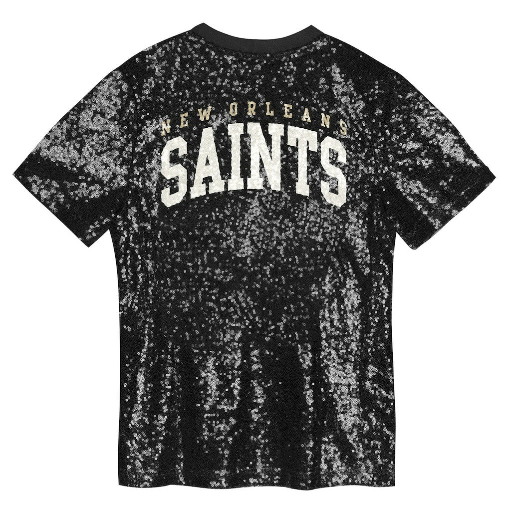 New Orleans Saints  Girls Youth Wordmark Sequin V-Neck Top