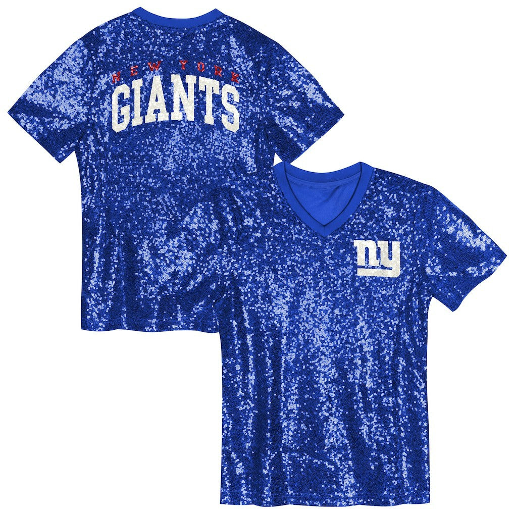 New York Giants  Girls Youth Wordmark Sequin V-Neck Top