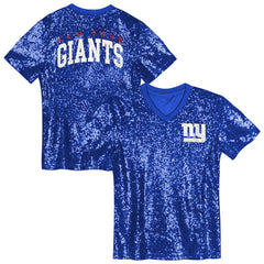 New York Giants  Girls Youth Wordmark Sequin V-Neck Top