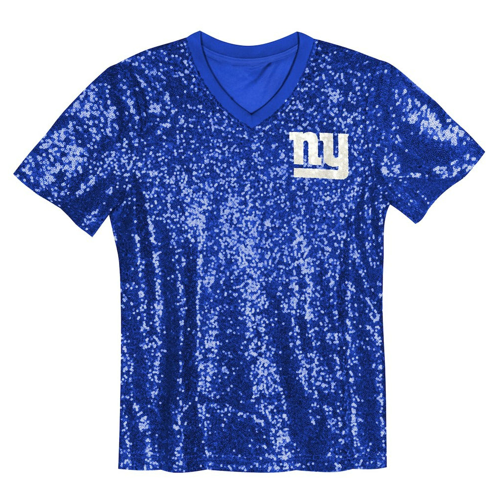 New York Giants  Girls Youth Wordmark Sequin V-Neck Top