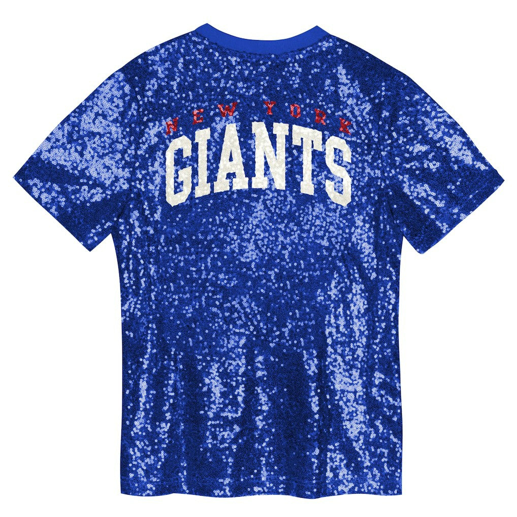 New York Giants  Girls Youth Wordmark Sequin V-Neck Top