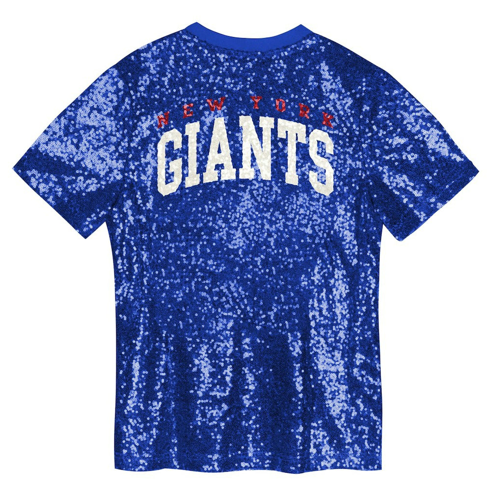 New York Giants  Girls Youth Wordmark Sequin V-Neck Top