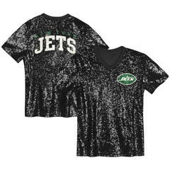 New York Jets  Girls Youth Wordmark Sequin V-Neck Top