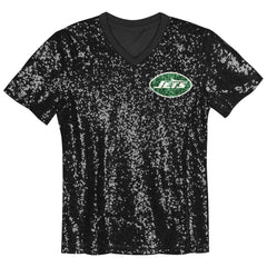 New York Jets  Girls Youth Wordmark Sequin V-Neck Top