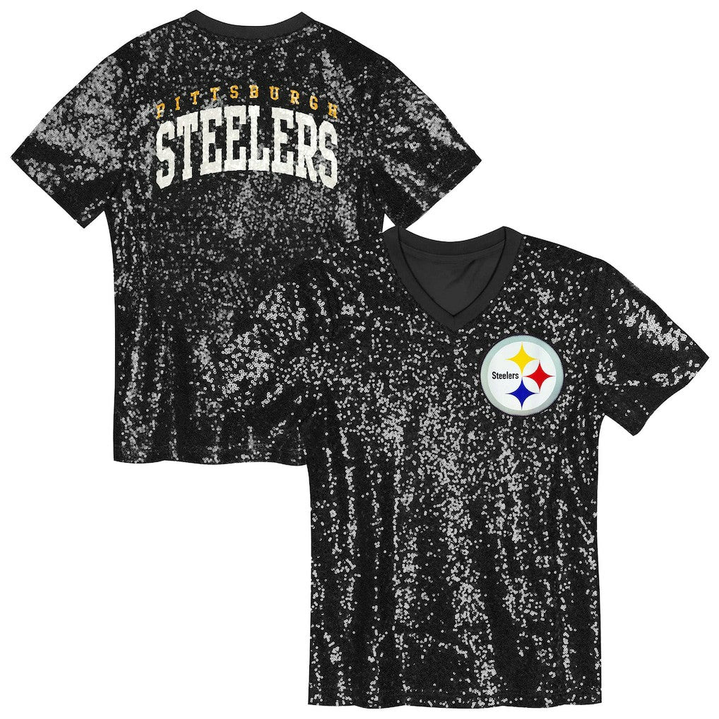 Pittsburgh Steelers  Girls Youth Wordmark Sequin V-Neck Top