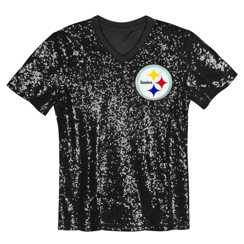 Pittsburgh Steelers  Girls Youth Wordmark Sequin V-Neck Top