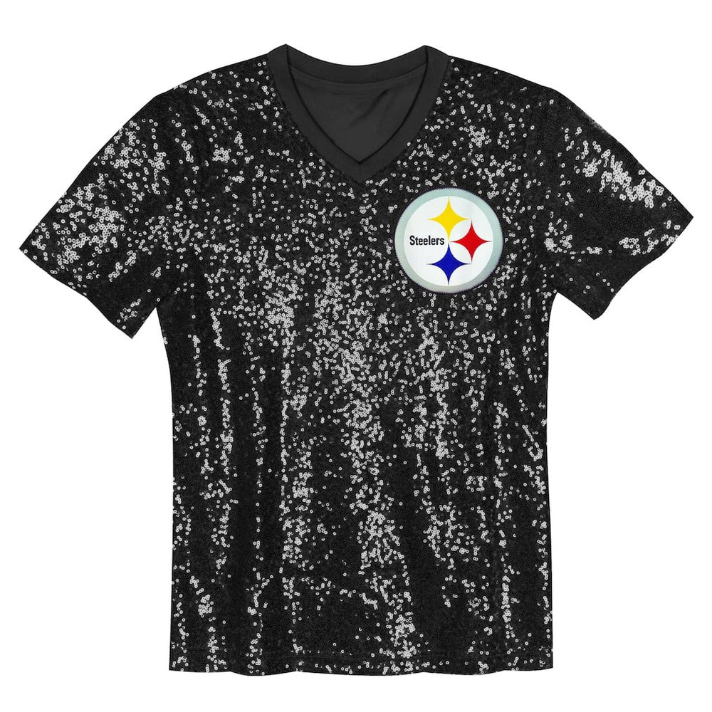 Pittsburgh Steelers  Girls Youth Wordmark Sequin V-Neck Top