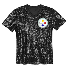 Pittsburgh Steelers  Girls Youth Wordmark Sequin V-Neck Top