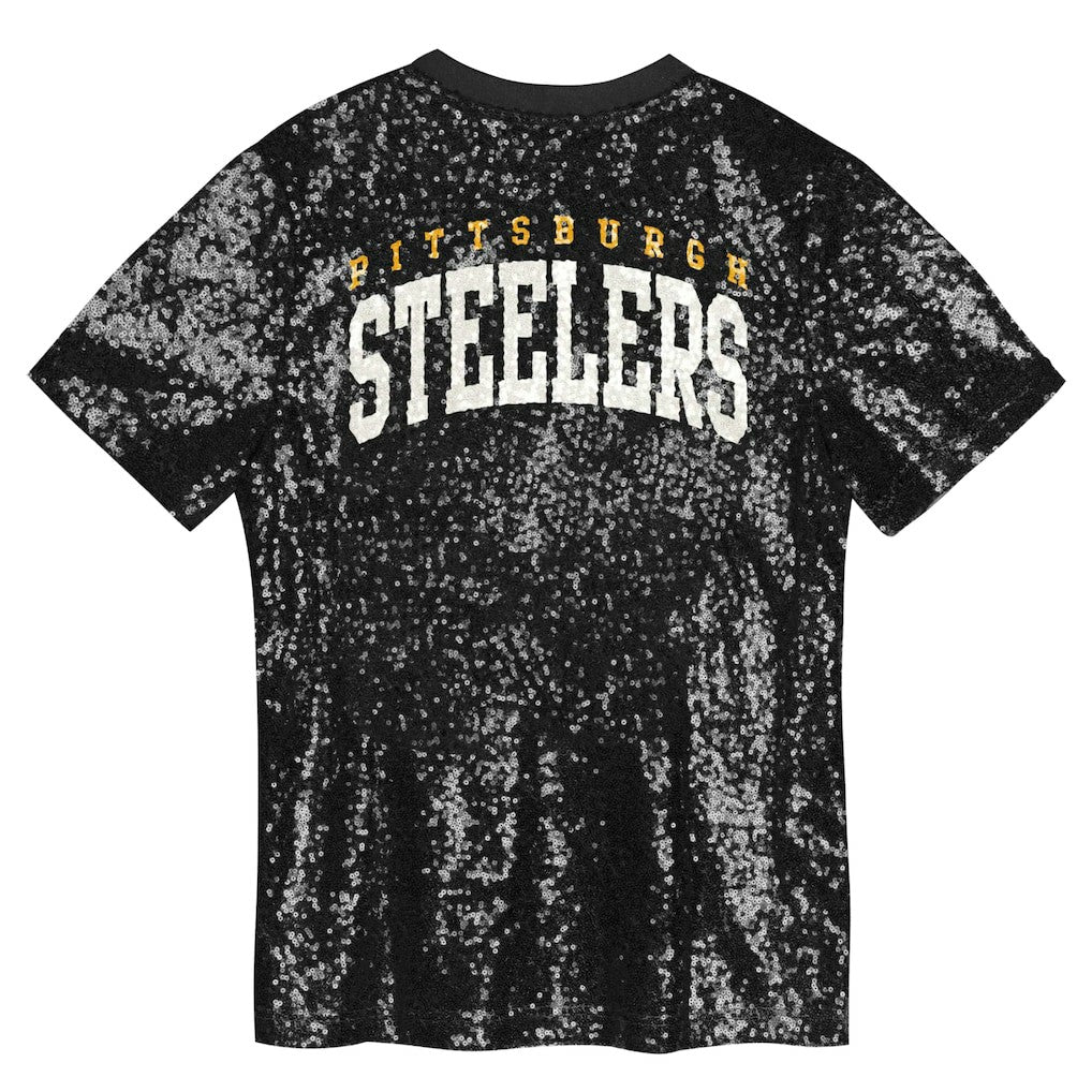 Pittsburgh Steelers  Girls Youth Wordmark Sequin V-Neck Top