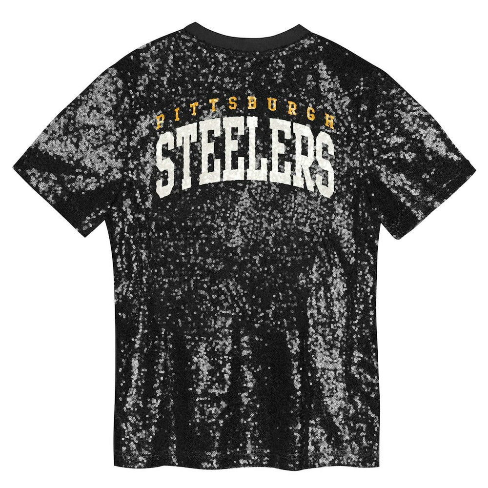 Pittsburgh Steelers  Girls Youth Wordmark Sequin V-Neck Top