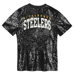 Pittsburgh Steelers  Girls Youth Wordmark Sequin V-Neck Top