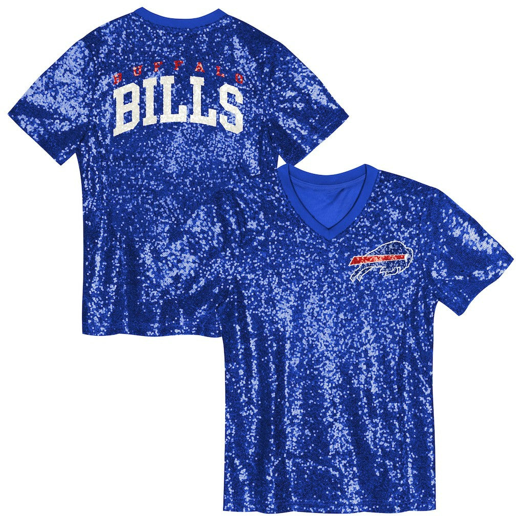 Buffalo Bills  Girls Youth Wordmark Sequin V-Neck Top