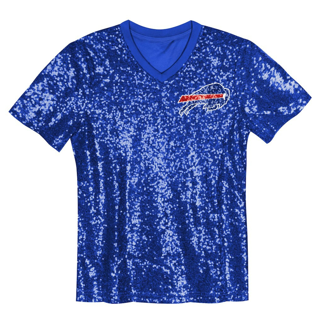 Buffalo Bills  Girls Youth Wordmark Sequin V-Neck Top