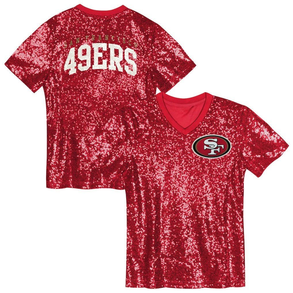 San Francisco 49ers  Girls Youth Wordmark Sequin V-Neck Top