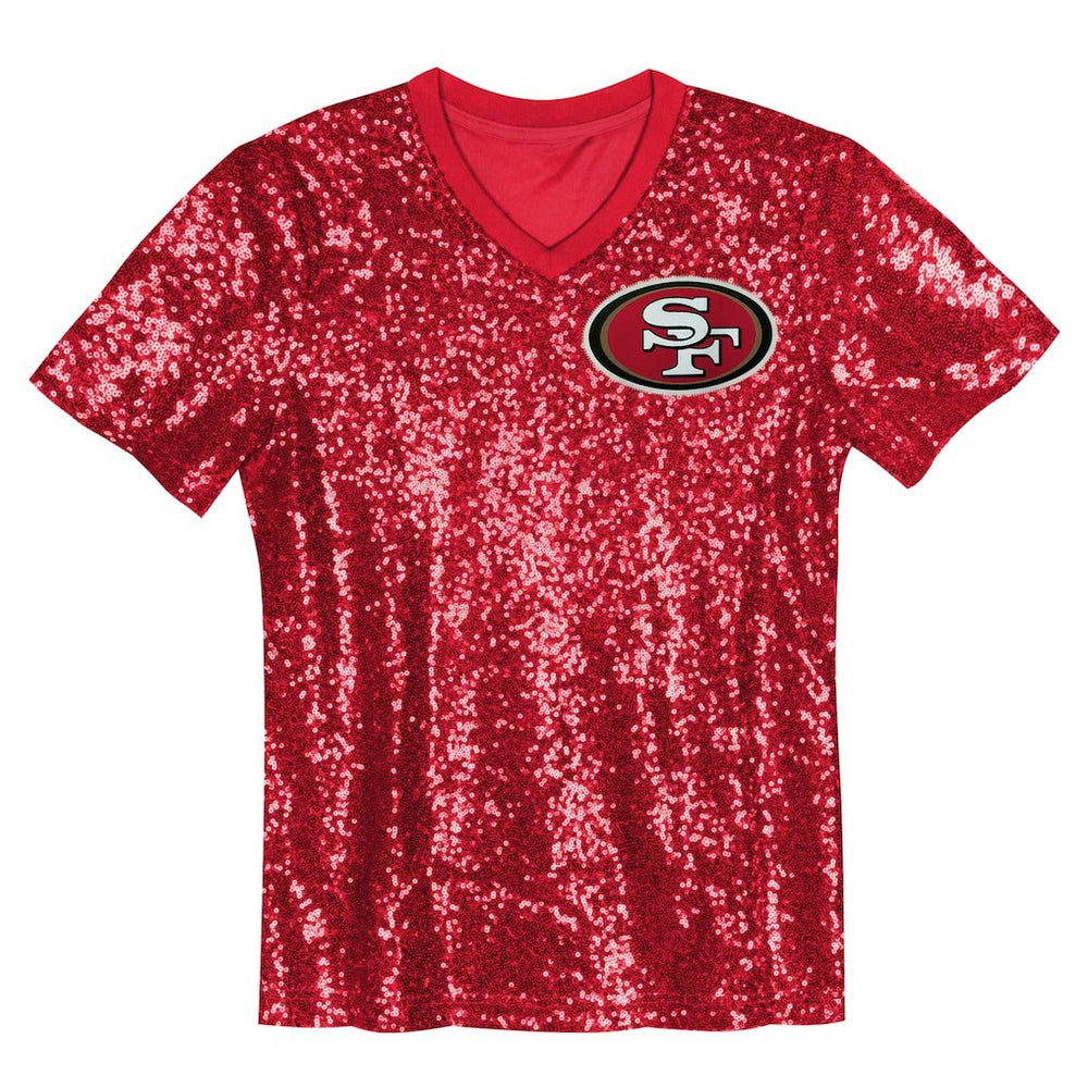 San Francisco 49ers  Girls Youth Wordmark Sequin V-Neck Top
