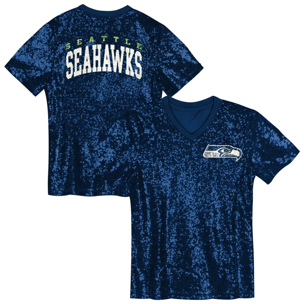 Seattle Seahawks  Girls Youth Wordmark Sequin V-Neck Top
