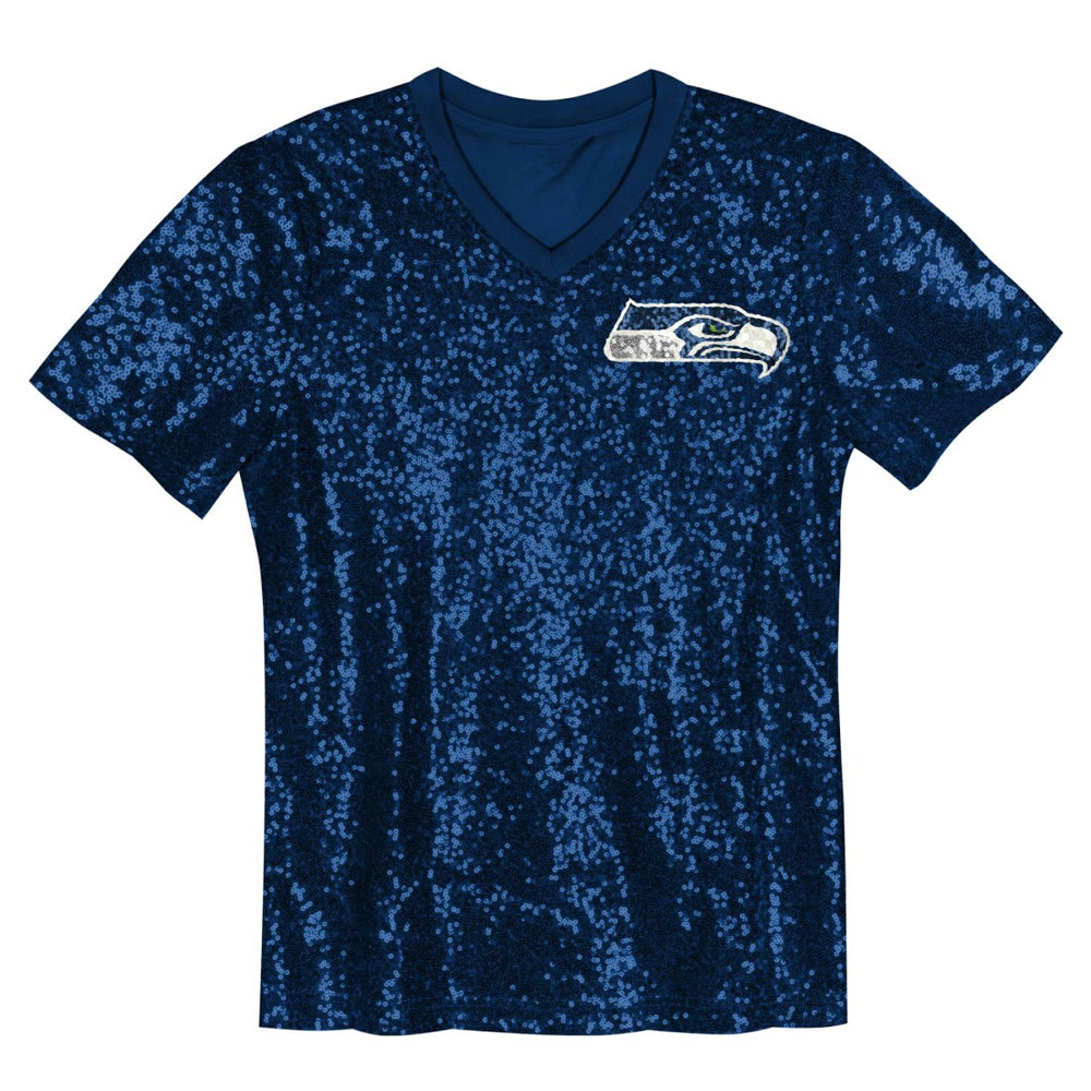 Seattle Seahawks  Girls Youth Wordmark Sequin V-Neck Top