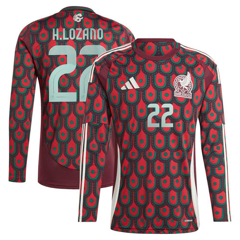 Hirving Lozano Mexico National Team 2024 Home Replica Player Long Sleeve Jersey Burgundy - Adidas