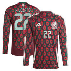 Hirving Lozano Mexico National Team 2024 Home Replica Player Long Sleeve Jersey Burgundy - Adidas