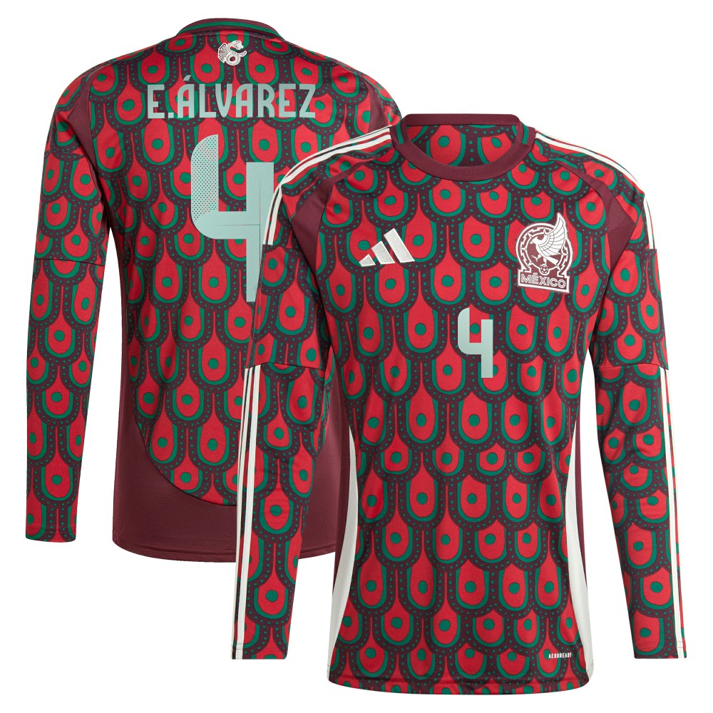 Edson Alvarez Mexico National Team 2024 Home Replica Player Long Sleeve Jersey Burgundy - Adidas